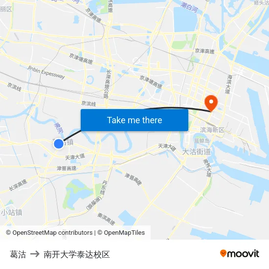 葛沽 to 南开大学泰达校区 map
