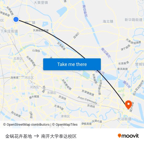 金锅花卉基地 to 南开大学泰达校区 map