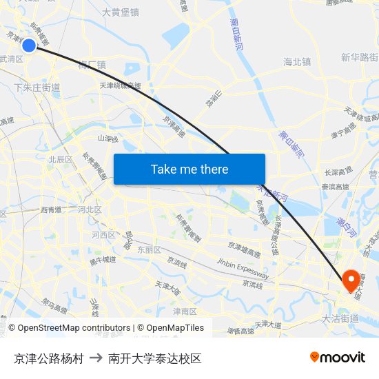 京津公路杨村 to 南开大学泰达校区 map