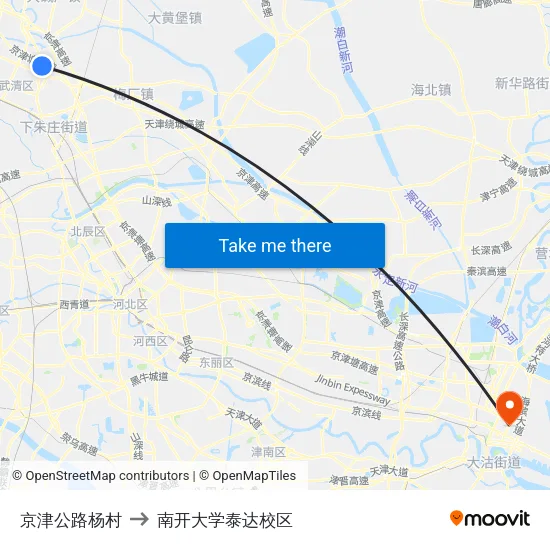 京津公路杨村 to 南开大学泰达校区 map
