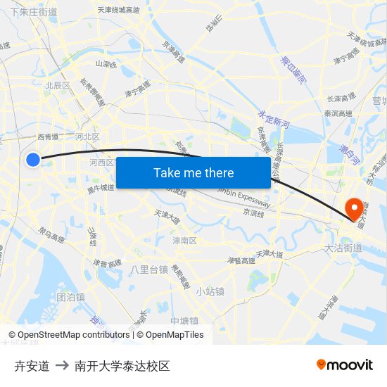 卉安道 to 南开大学泰达校区 map