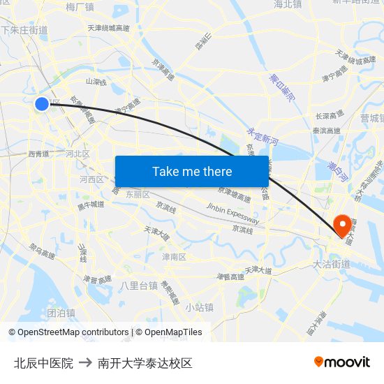 北辰中医院 to 南开大学泰达校区 map