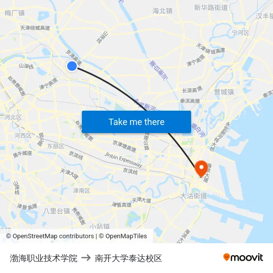 渤海职业技术学院 to 南开大学泰达校区 map