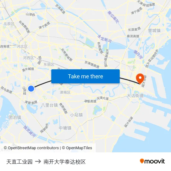 天直工业园 to 南开大学泰达校区 map