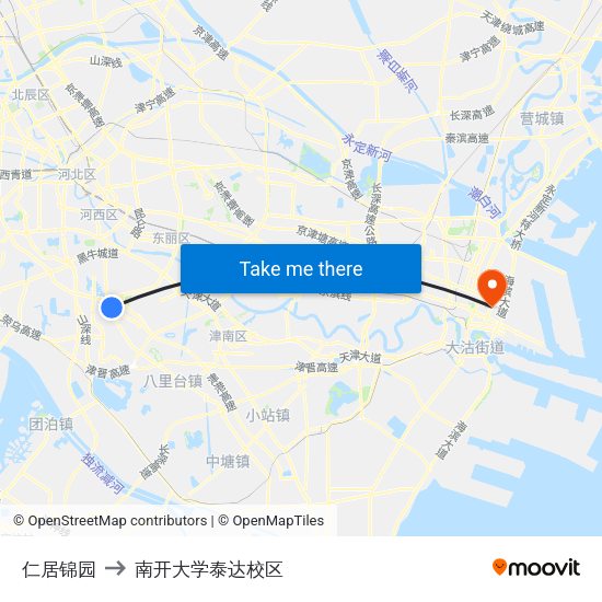 仁居锦园 to 南开大学泰达校区 map