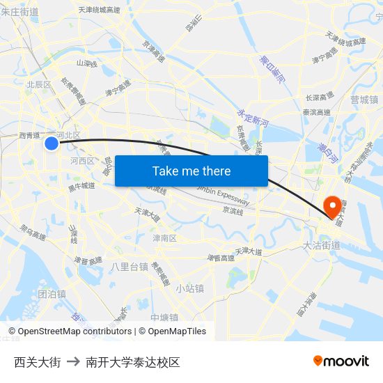 西关大街 to 南开大学泰达校区 map