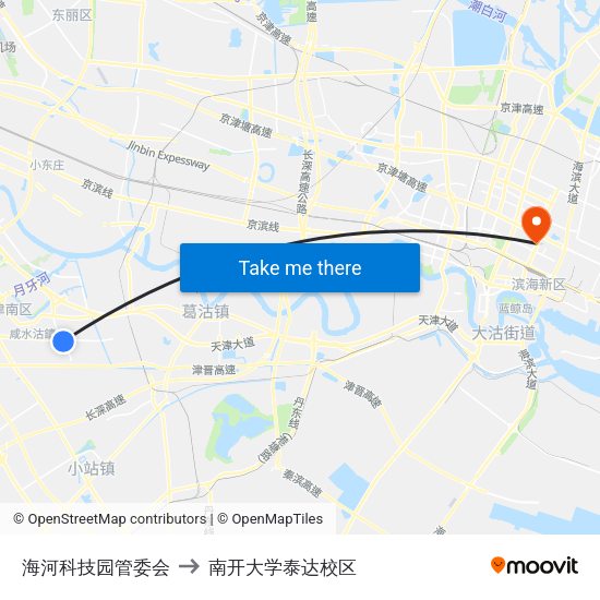 海河科技园管委会 to 南开大学泰达校区 map