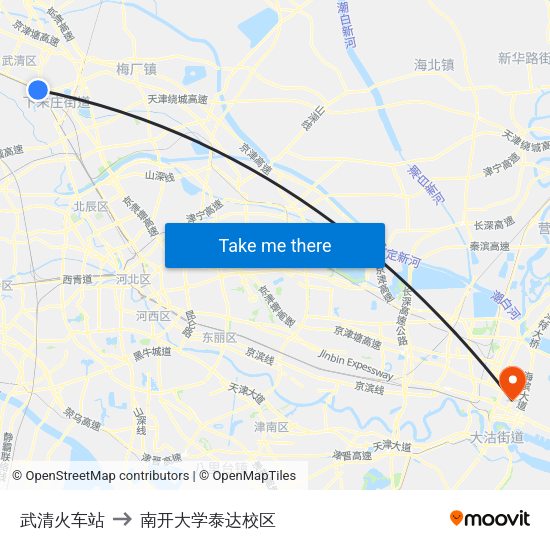 武清火车站 to 南开大学泰达校区 map