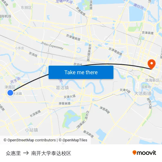 众惠里 to 南开大学泰达校区 map