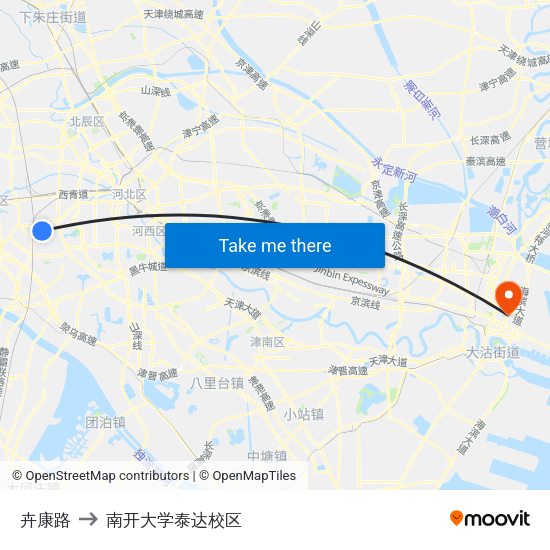 卉康路 to 南开大学泰达校区 map