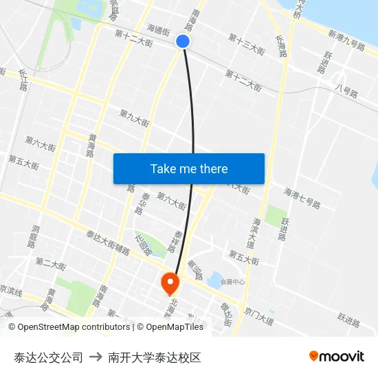 泰达公交公司 to 南开大学泰达校区 map