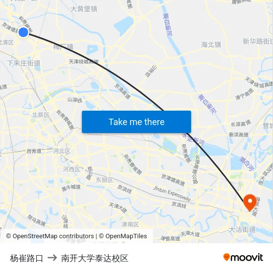 杨崔路口 to 南开大学泰达校区 map