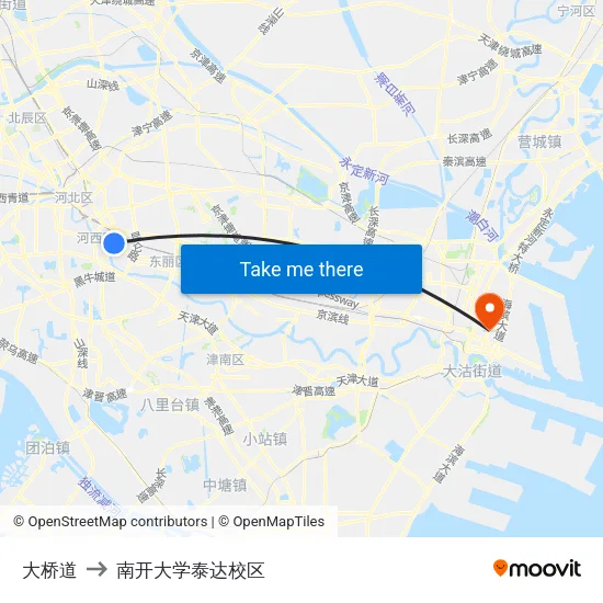 大桥道 to 南开大学泰达校区 map