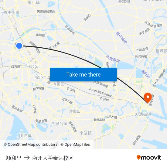 顺和里 to 南开大学泰达校区 map