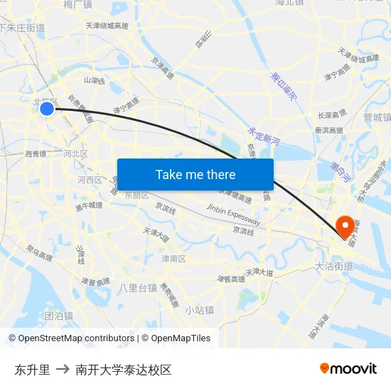 东升里 to 南开大学泰达校区 map