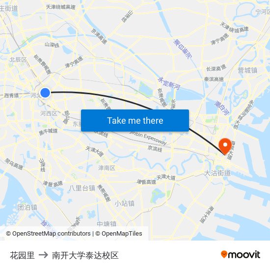 花园里 to 南开大学泰达校区 map