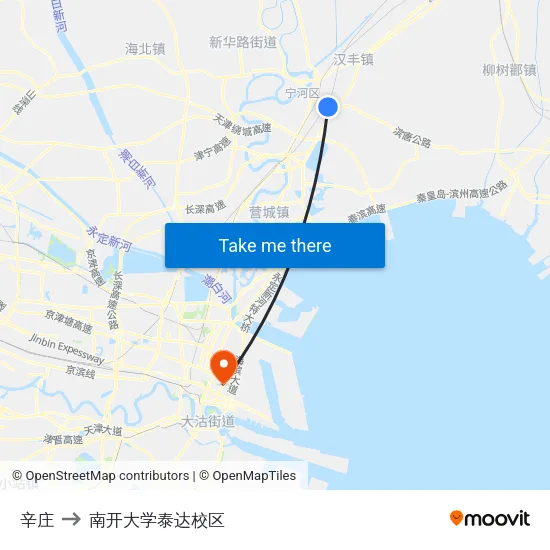 辛庄 to 南开大学泰达校区 map