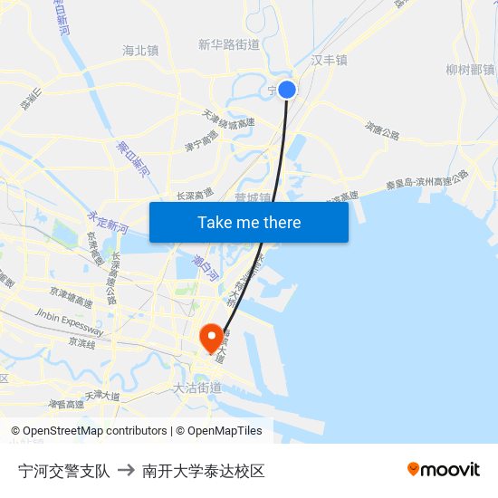 宁河交警支队 to 南开大学泰达校区 map