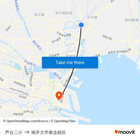 芦台二小 to 南开大学泰达校区 map
