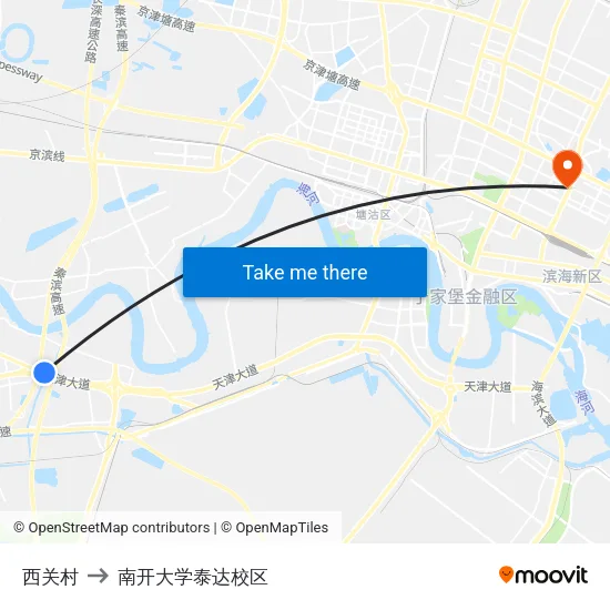 西关村 to 南开大学泰达校区 map