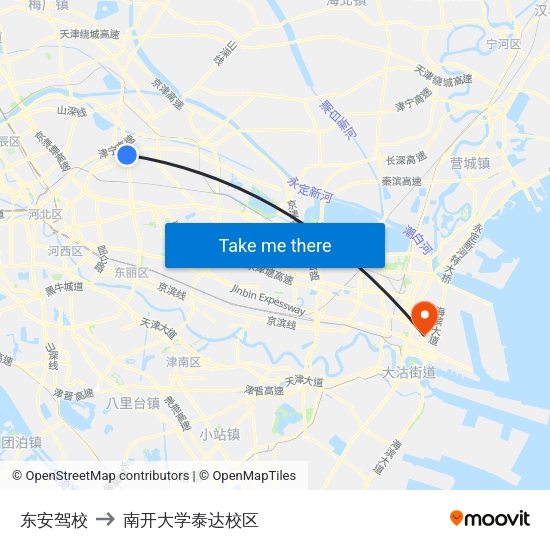 东安驾校 to 南开大学泰达校区 map