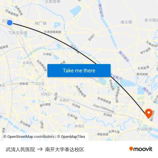 武清人民医院 to 南开大学泰达校区 map