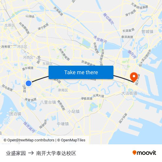 业盛家园 to 南开大学泰达校区 map