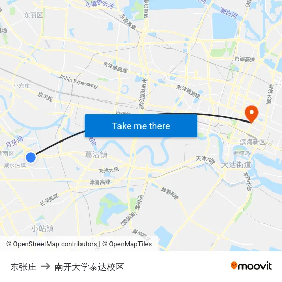 东张庄 to 南开大学泰达校区 map