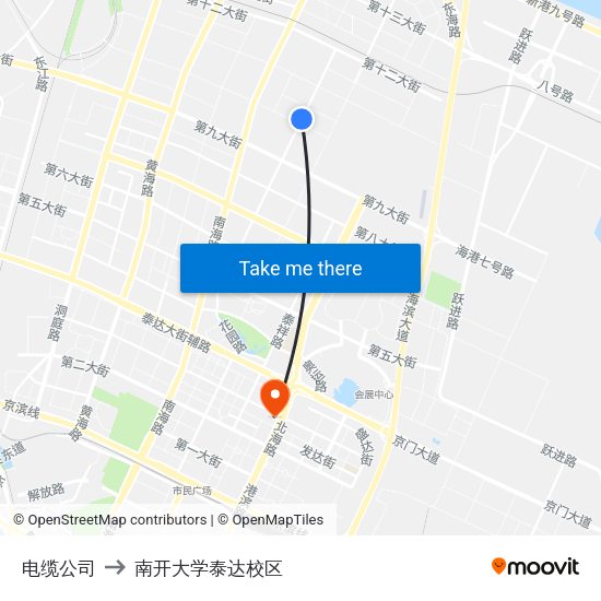 电缆公司 to 南开大学泰达校区 map
