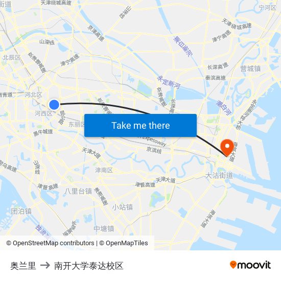 奥兰里 to 南开大学泰达校区 map