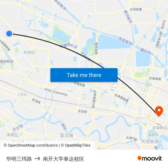 华明三纬路 to 南开大学泰达校区 map