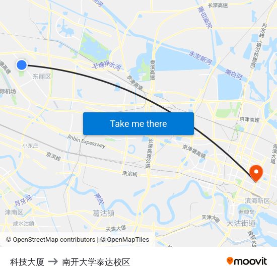 科技大厦 to 南开大学泰达校区 map