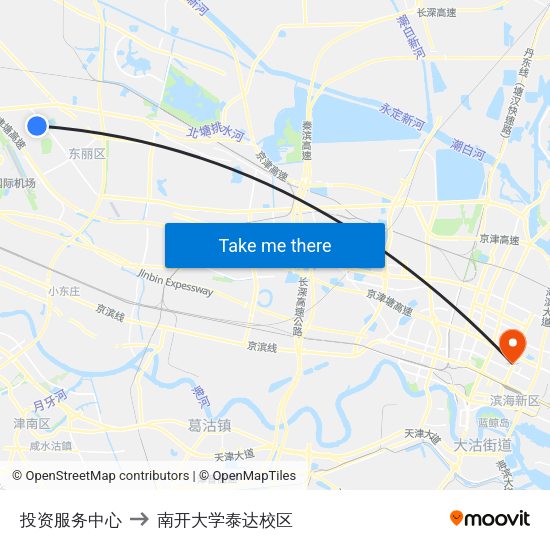 投资服务中心 to 南开大学泰达校区 map