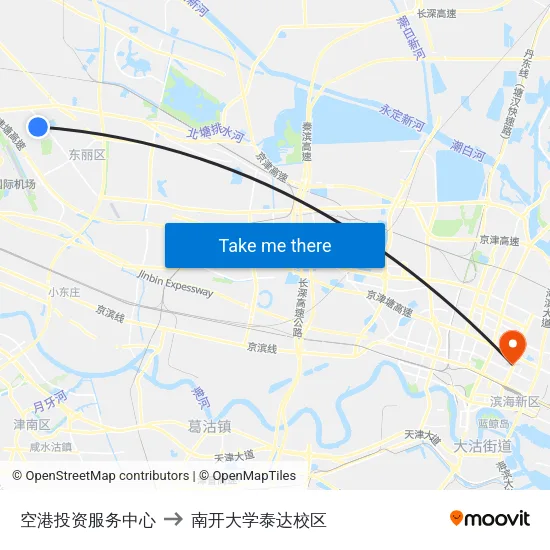 空港投资服务中心 to 南开大学泰达校区 map