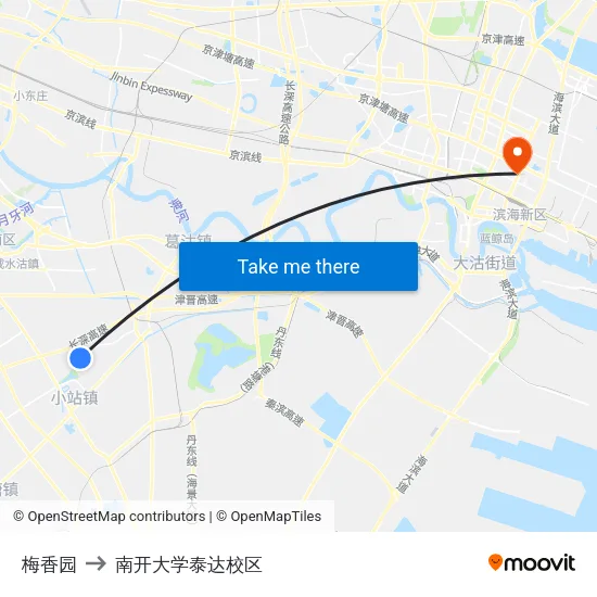 梅香园 to 南开大学泰达校区 map