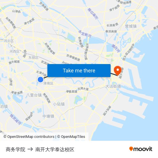 商务学院 to 南开大学泰达校区 map