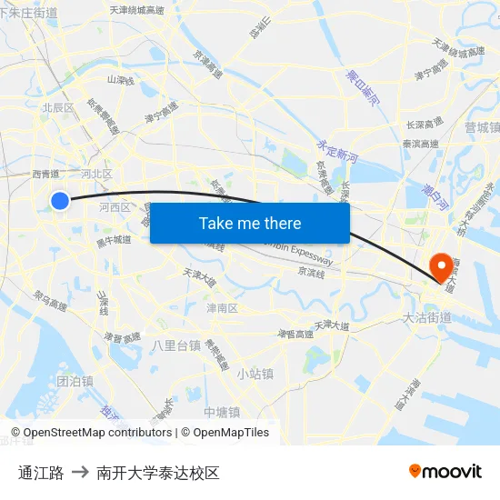 通江路 to 南开大学泰达校区 map