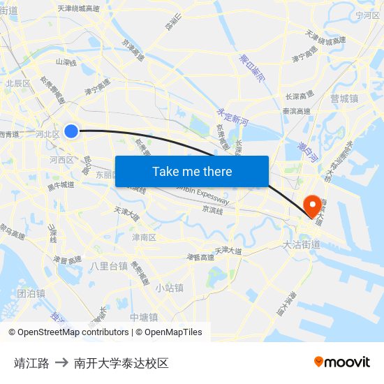 靖江路 to 南开大学泰达校区 map