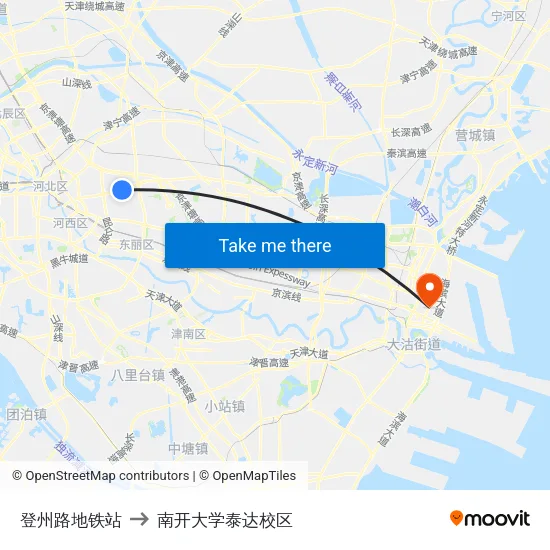 登州路地铁站 to 南开大学泰达校区 map