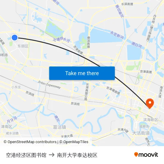 空港经济区图书馆 to 南开大学泰达校区 map