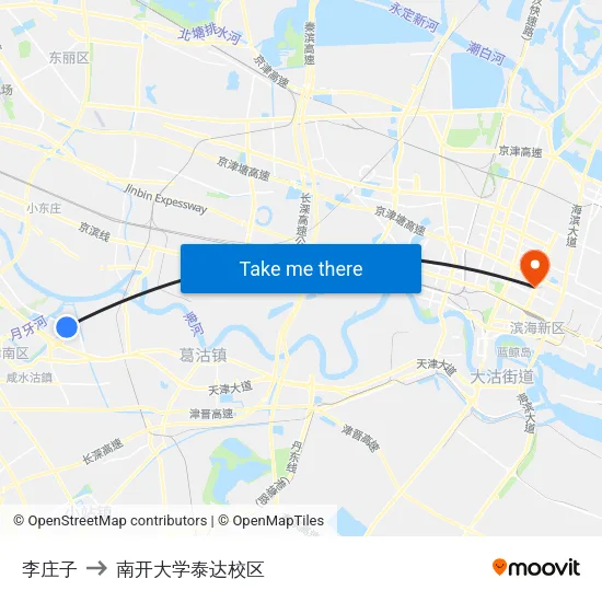 李庄子 to 南开大学泰达校区 map