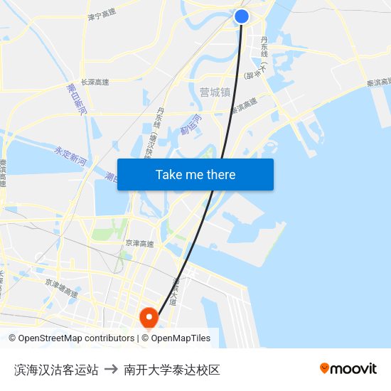 滨海汉沽客运站 to 南开大学泰达校区 map