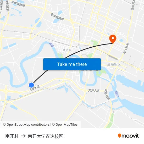 南开村 to 南开大学泰达校区 map