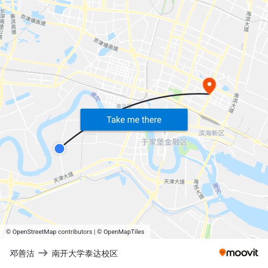 邓善沽 to 南开大学泰达校区 map