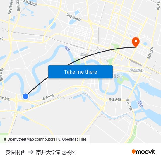 黄圈村西 to 南开大学泰达校区 map