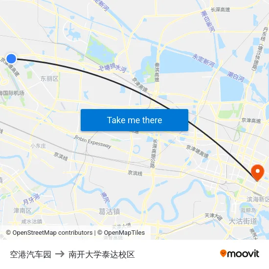 空港汽车园 to 南开大学泰达校区 map