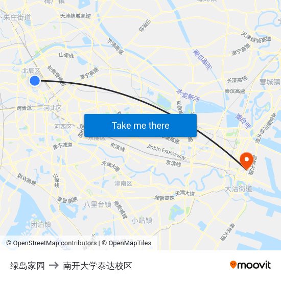 绿岛家园 to 南开大学泰达校区 map