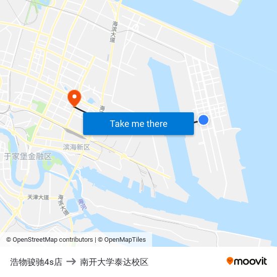 浩物骏驰4s店 to 南开大学泰达校区 map