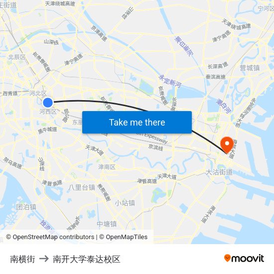 南横街 to 南开大学泰达校区 map