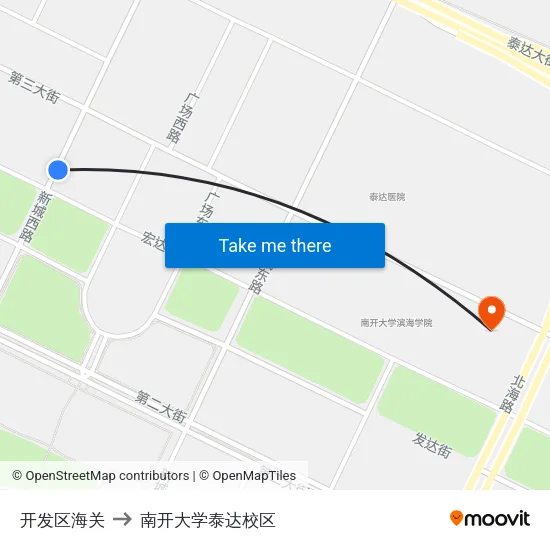 开发区海关 to 南开大学泰达校区 map